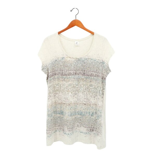 Peruvian Connection Heathered Oatmeal Ivory Short Sleeve Tunic Top T-Shirt XL - Picture 1 of 4